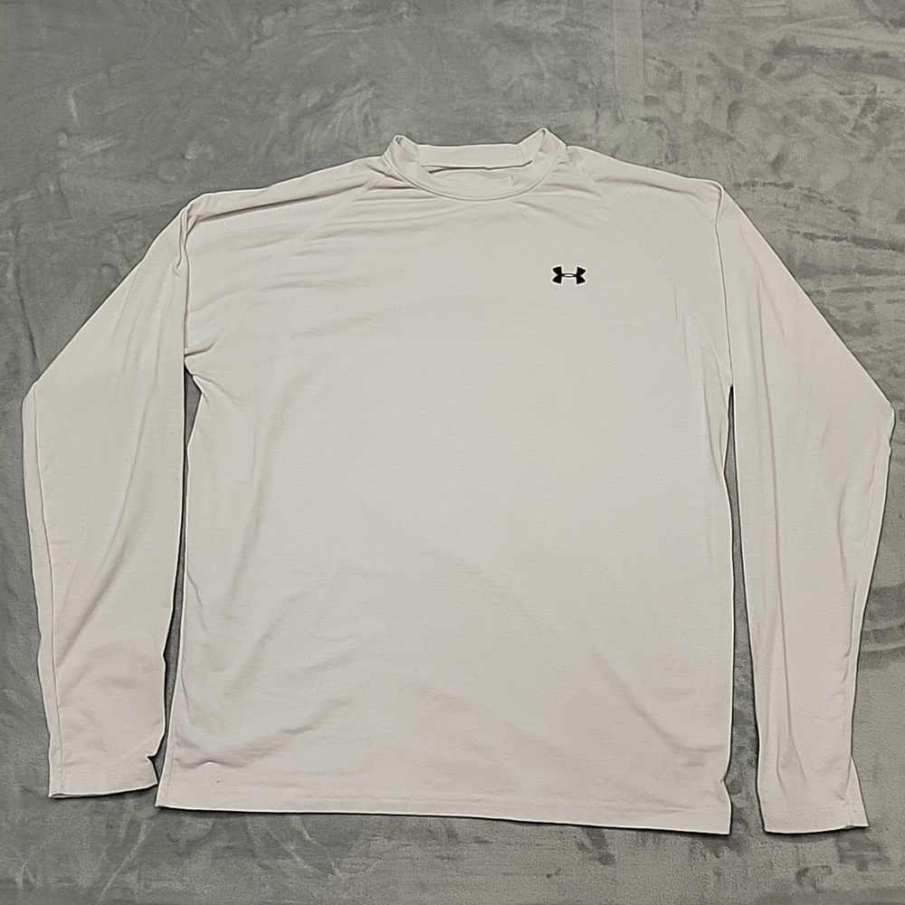 Under Armour Shirt Mens Large White Mock Neck Long Sleeve Activewear